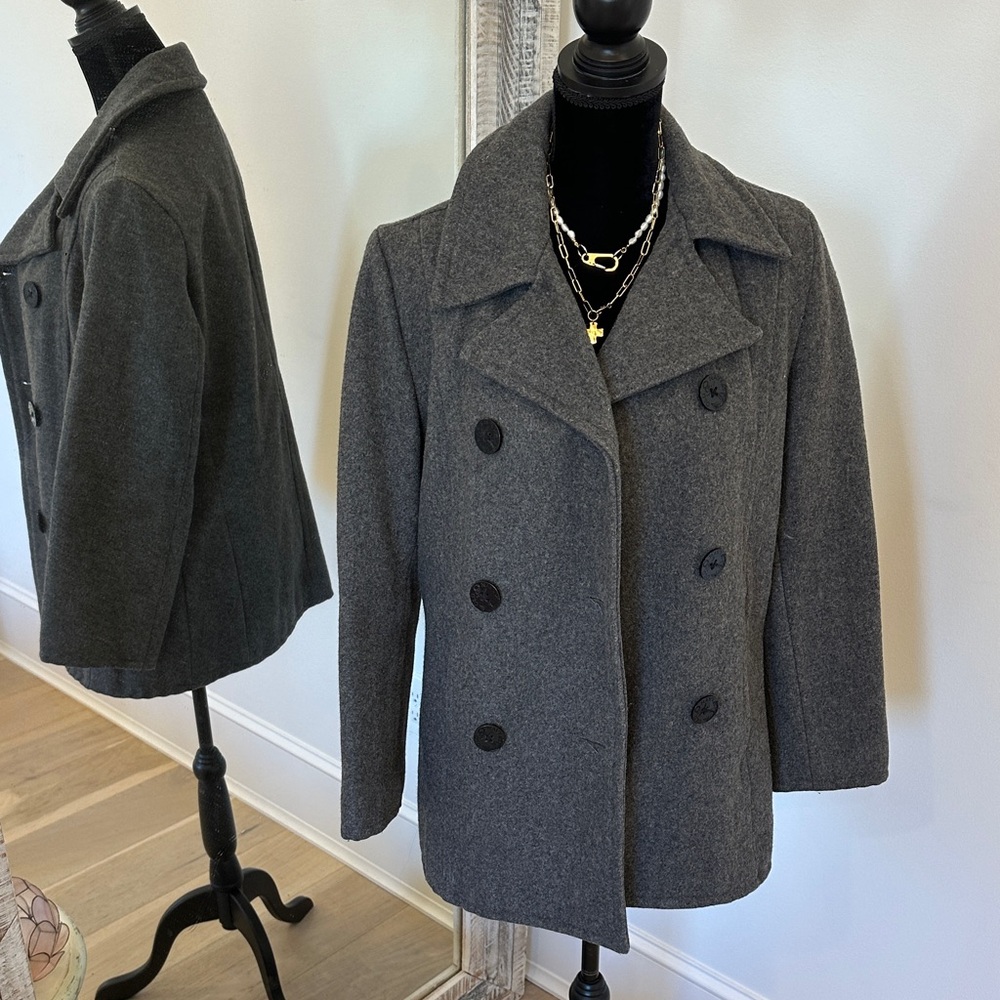 Women’s Double-Breasted Wool Blend Peacoat - Gray